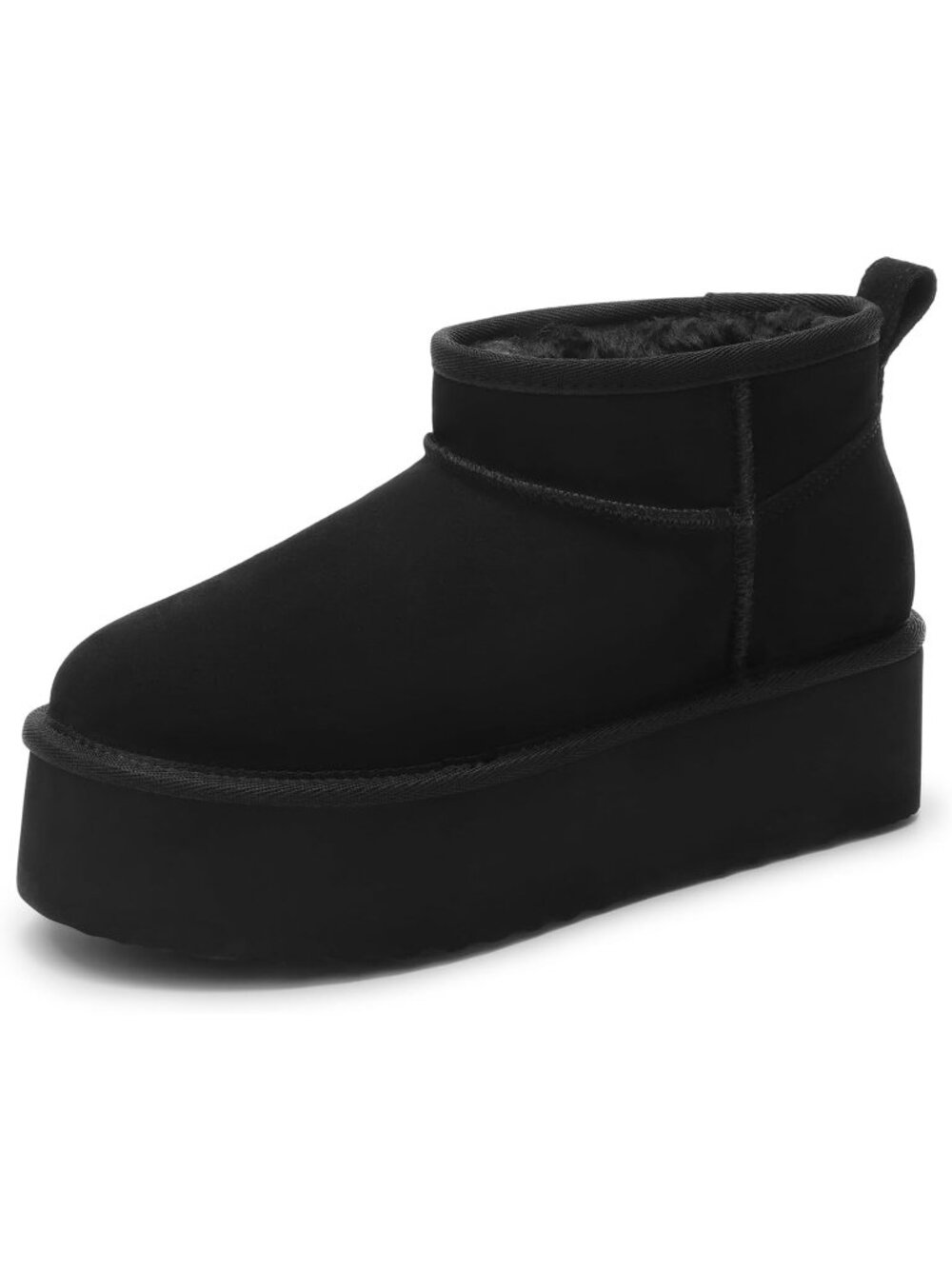 Women's Black Stylish Suede Fuzzy Lined Mini Thick faux fur Fuzzy Ankle Booties